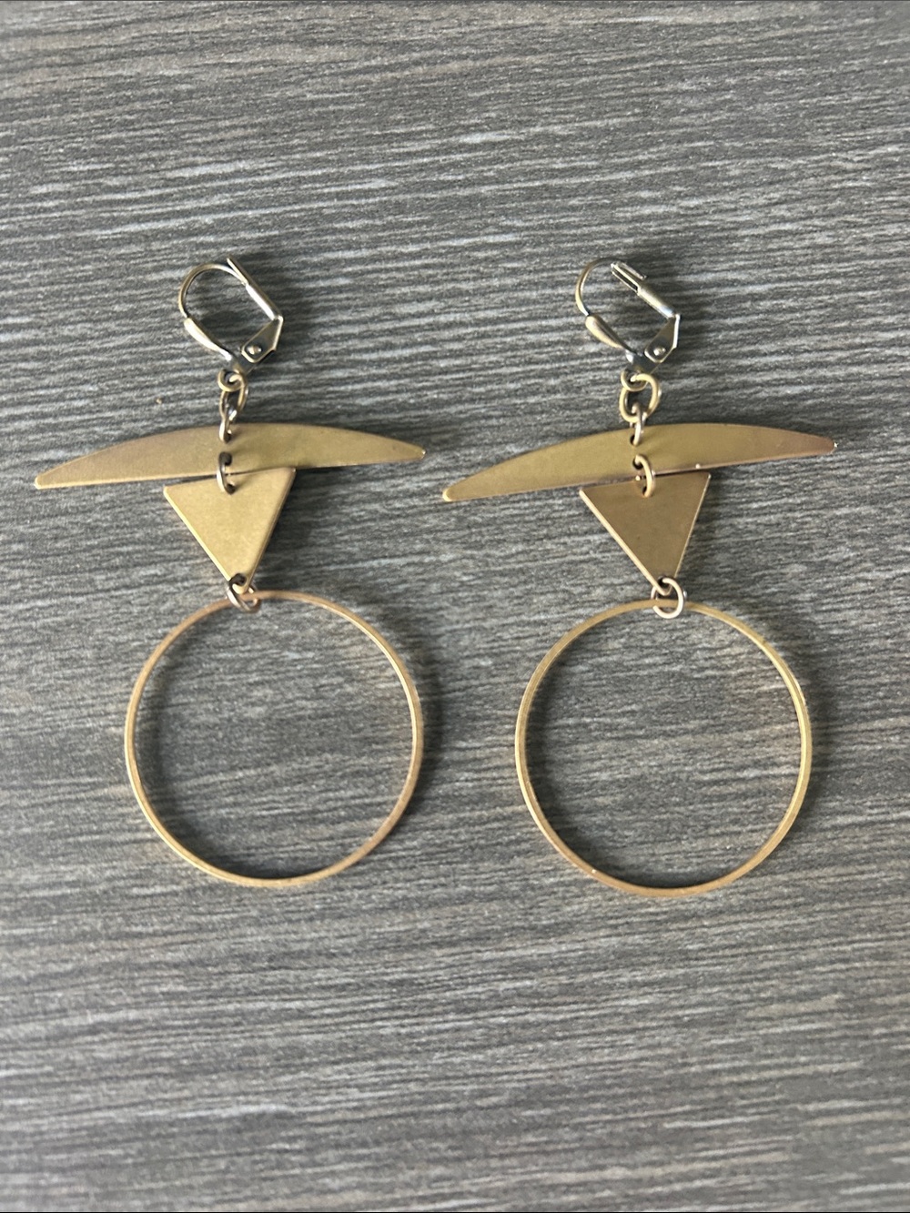 Brass Geometric Drop Hoop Earrings - Women Jewelry